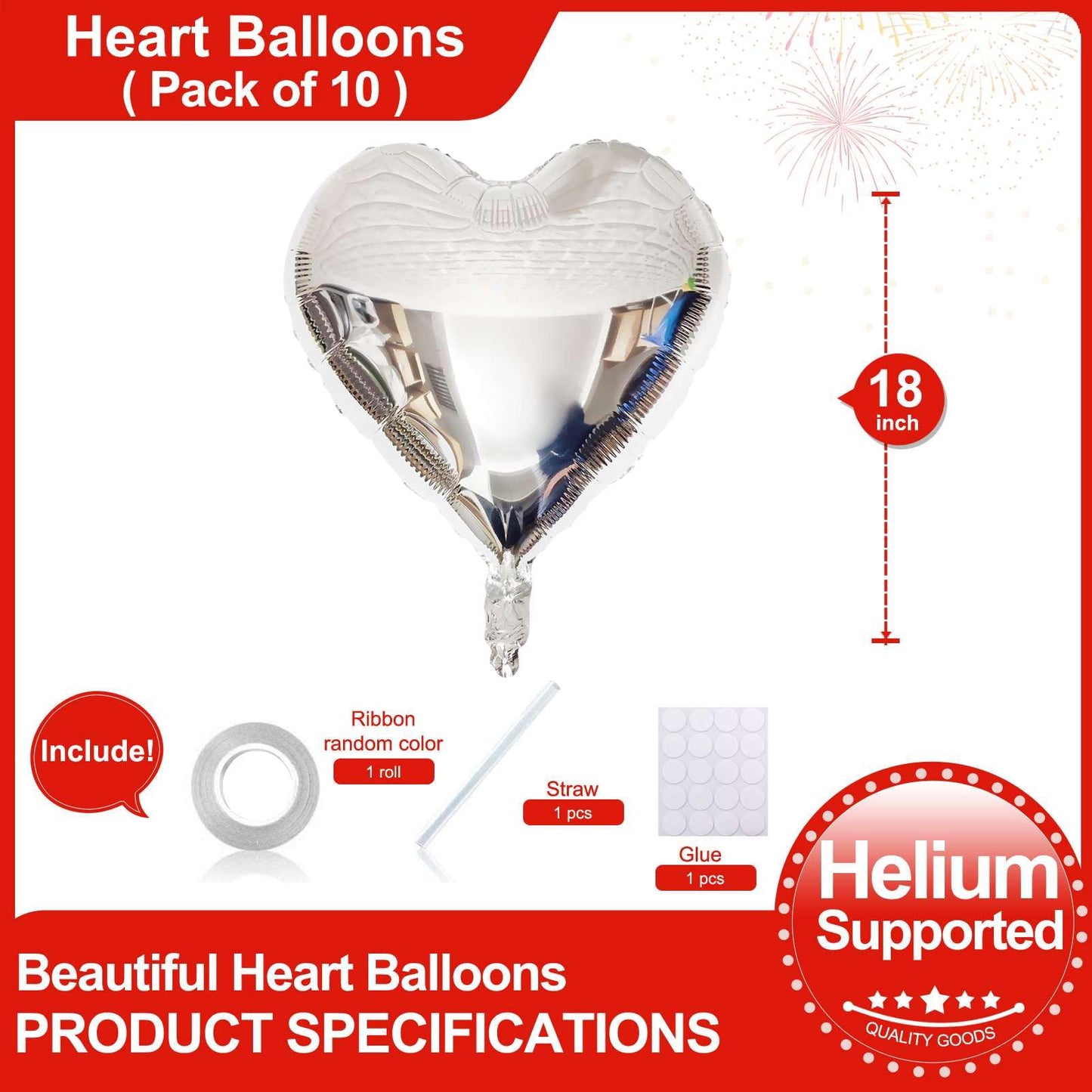 Lovoir 10 Pcs Silver Heart Shape Foil Mylar Balloons 18 Inch Love Balloons For Valentine'S Day Birthday Party Decorations Weddin