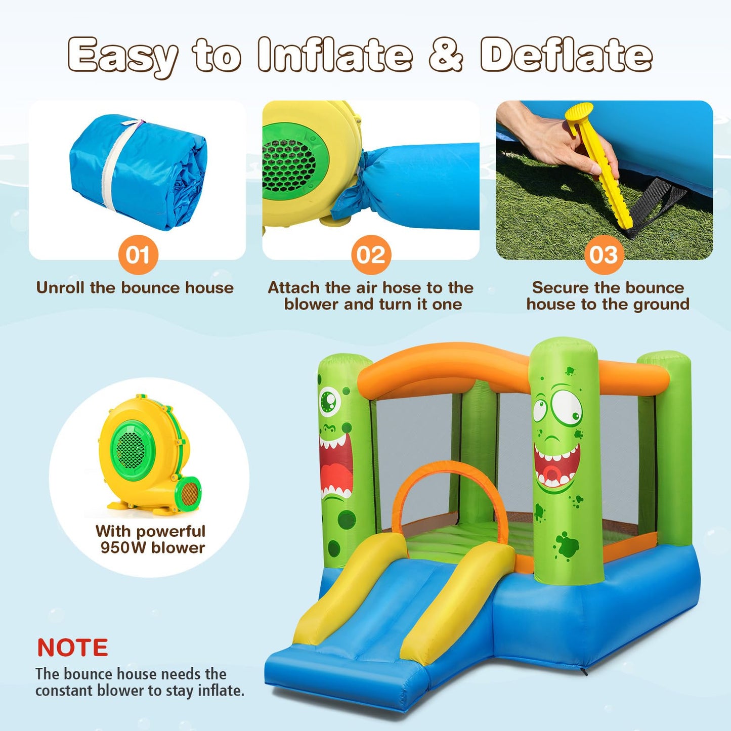Bountech Inflatable Bounce House, Bouncy House For Kids Indoor Outdoor Party With Jumping Area, Including Blower, Oxford Carry B