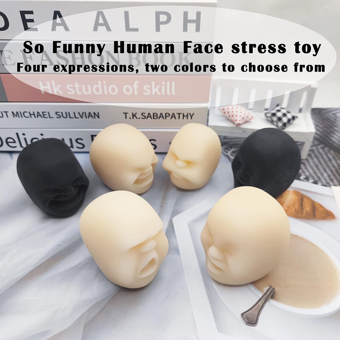 Moinin Squishy Fidget Stress Relief Toy - Human Face Design, TPR Material, White/Black, Perfect for Kids & Adults, Great Gift Idea