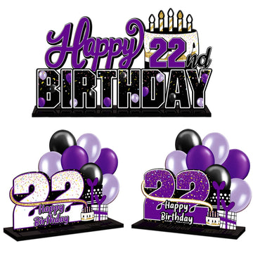 Lingteer Happy 22Nd Birthday Purple Acrylic Table Topper Centerpieces Set - Cheers To 22 Years Old Birthday 22Nd Bday Party Gift Decorations.