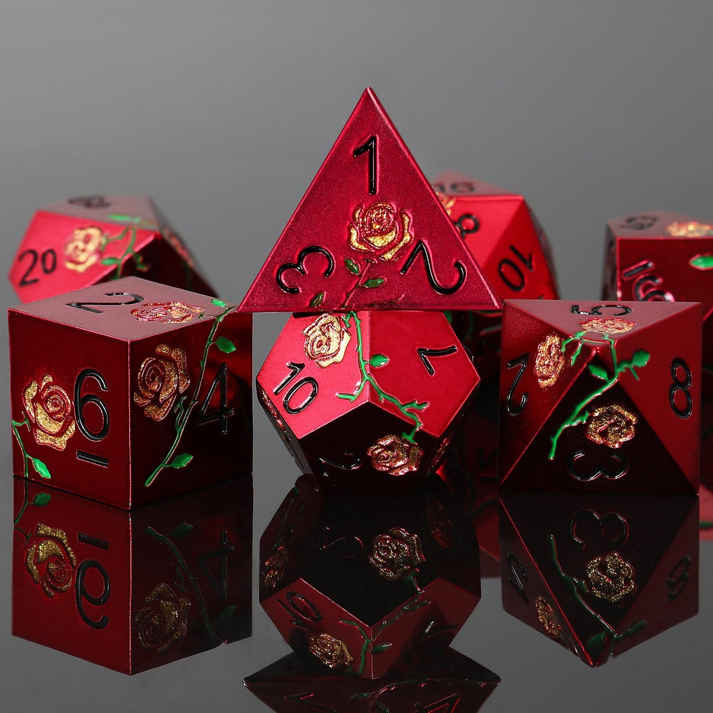 CSITORWWE Rose Flower Form DND Metal Dice,7PCS Heavy Metal Dice Set,Polyhedral D&D Dice with Gift Case for Dungeons and Dragon R