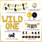 JOYMEMO Wild One Birthday Party Decorations Set, Black Gold Wild One Balloons, I ll Eat You Up I Love You So Banner, Cake Toppe