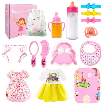 Bnuzeiyi Baby Doll Accessories - Feeding And Caring Set With Bottles Doll Diaper And Changing Mat, Doll Stuff Clothes Fit 14-16 Inch Doll, 18 Inch Doll Pretend Play Set For Girls Gift