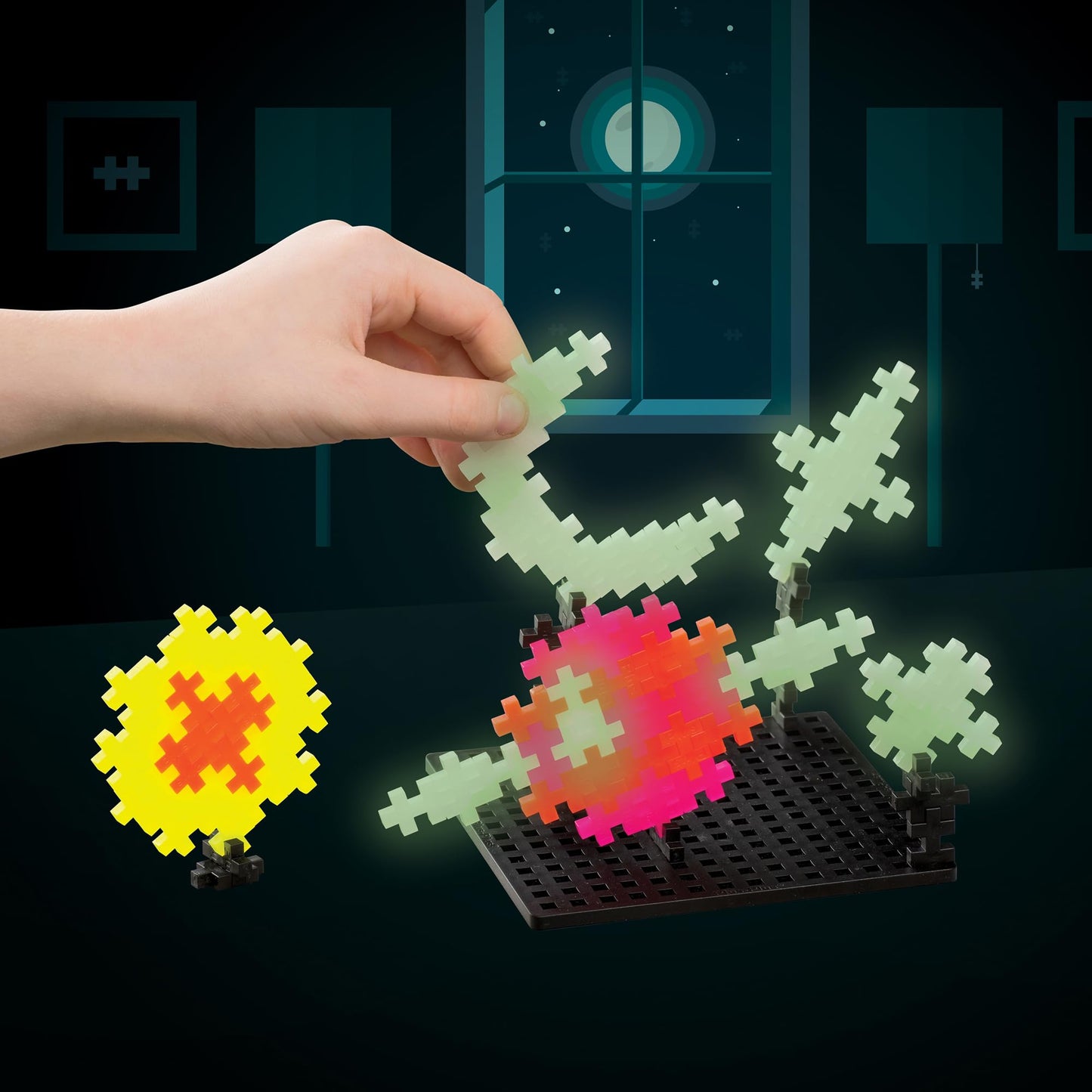 Plus Plus - Learn To Build, Glow In The Dark - Construction Building Stem - Interlocking Mini Puzzle Blocks For Kids