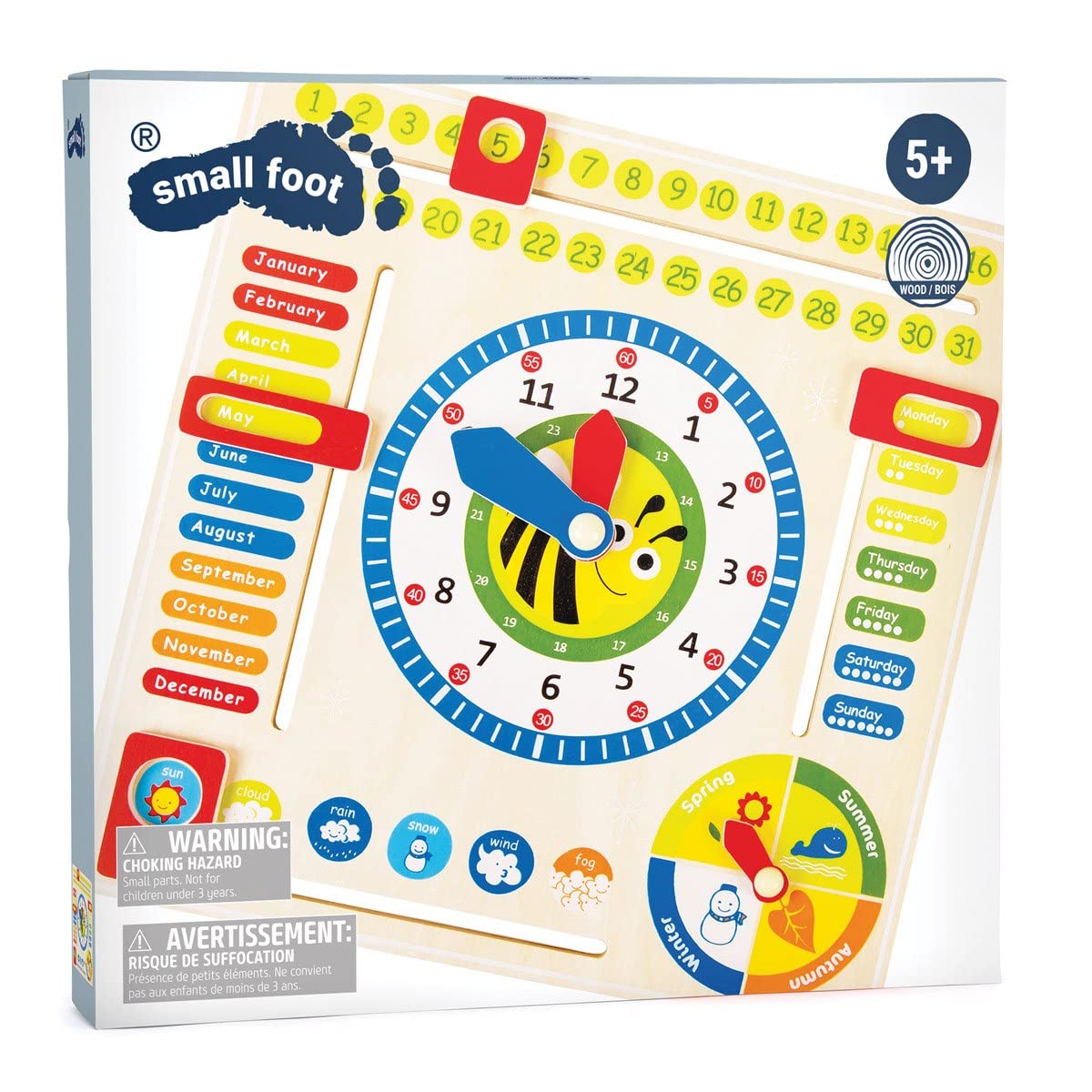 Small Foot Wooden Toys Educational Board Date, Time & Season Wooden Educational Toy Playset Designed For Children 3+, Multi (4768)