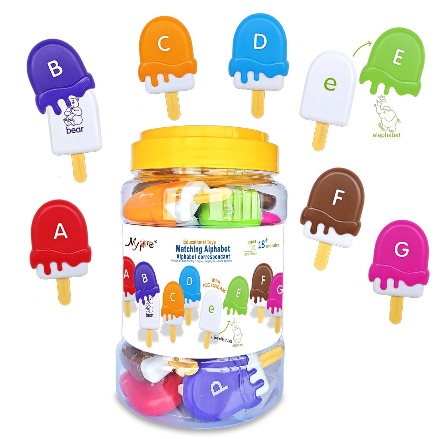 Mini Ice Cream ABC Toys Preschool Educational Alphabet Matching Game Learning Activities for Toddler, Ice Cream for Kids 1 2 3 F