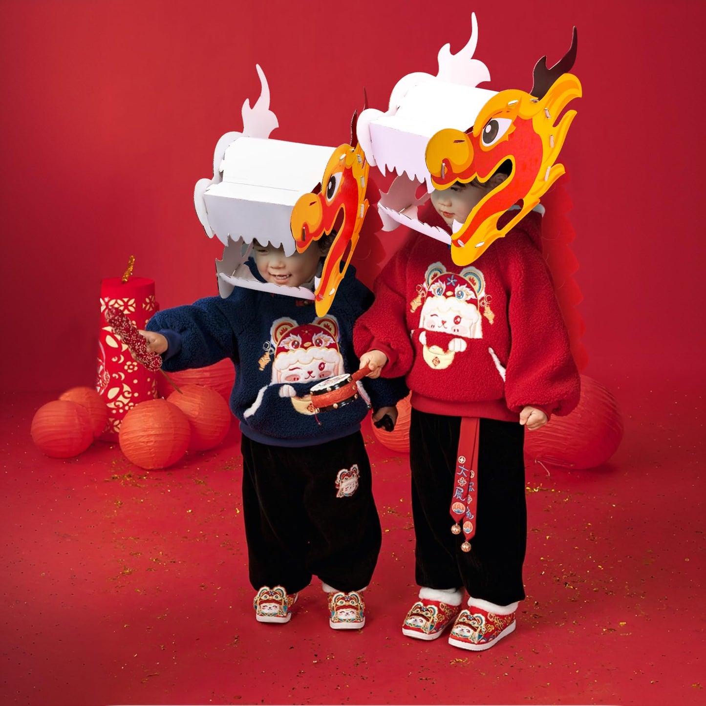 Chinese Dragon Dance Head, DIY Interesting Educational Paper Dragon Head for Kids, Material Kit of Wearable Dragon Head