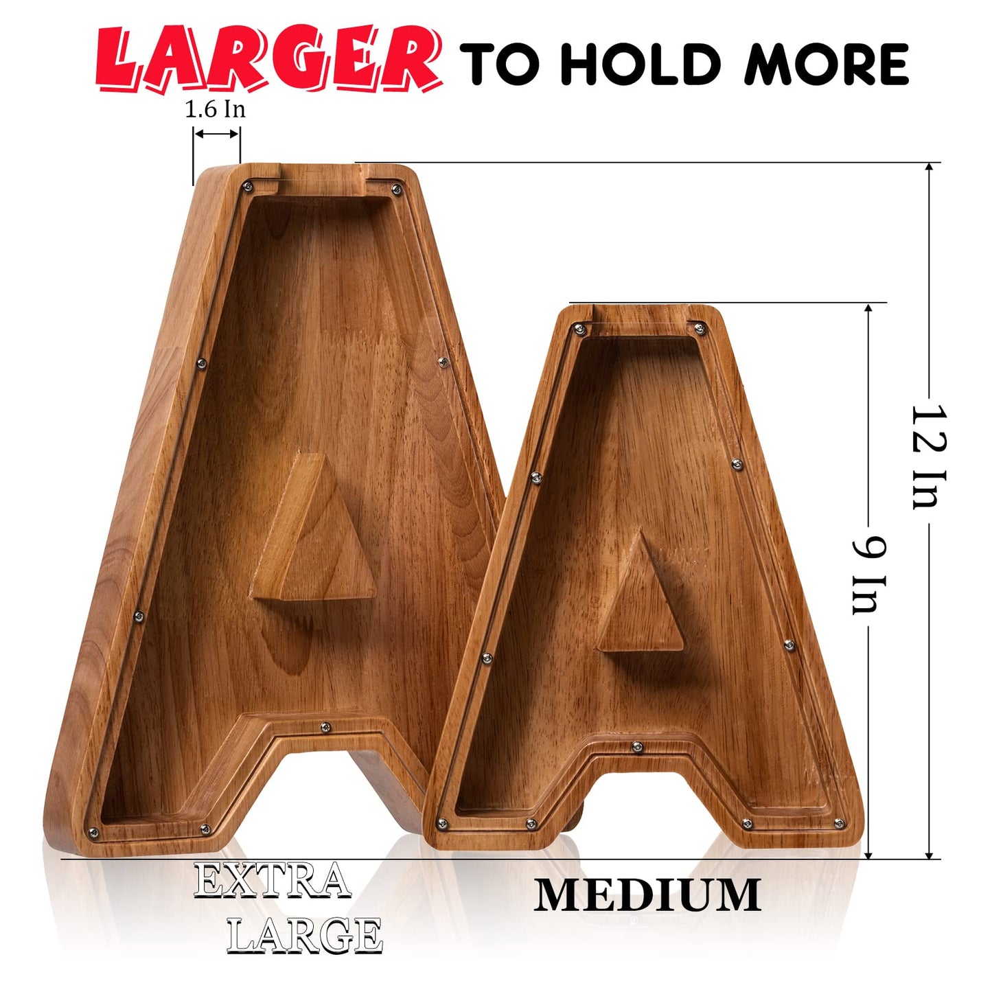 Ladenk 12 Inch Extra Large Wooden Kids Letter Piggy Bank - Piggy Bank For Boys Girls - Initial R Bank - Alphabet Money Bank For Birthday