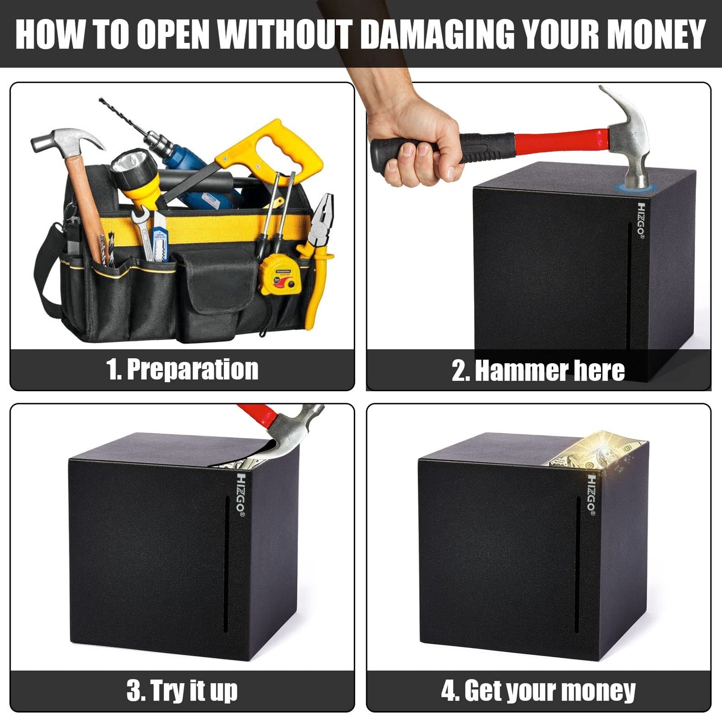 hizgo mature-themed Piggy Bank- Piggy Bank for mature-themeds Must Break to Open -Stainless Steel Piggy Bank-Metal Saving Box (4.72 inch)