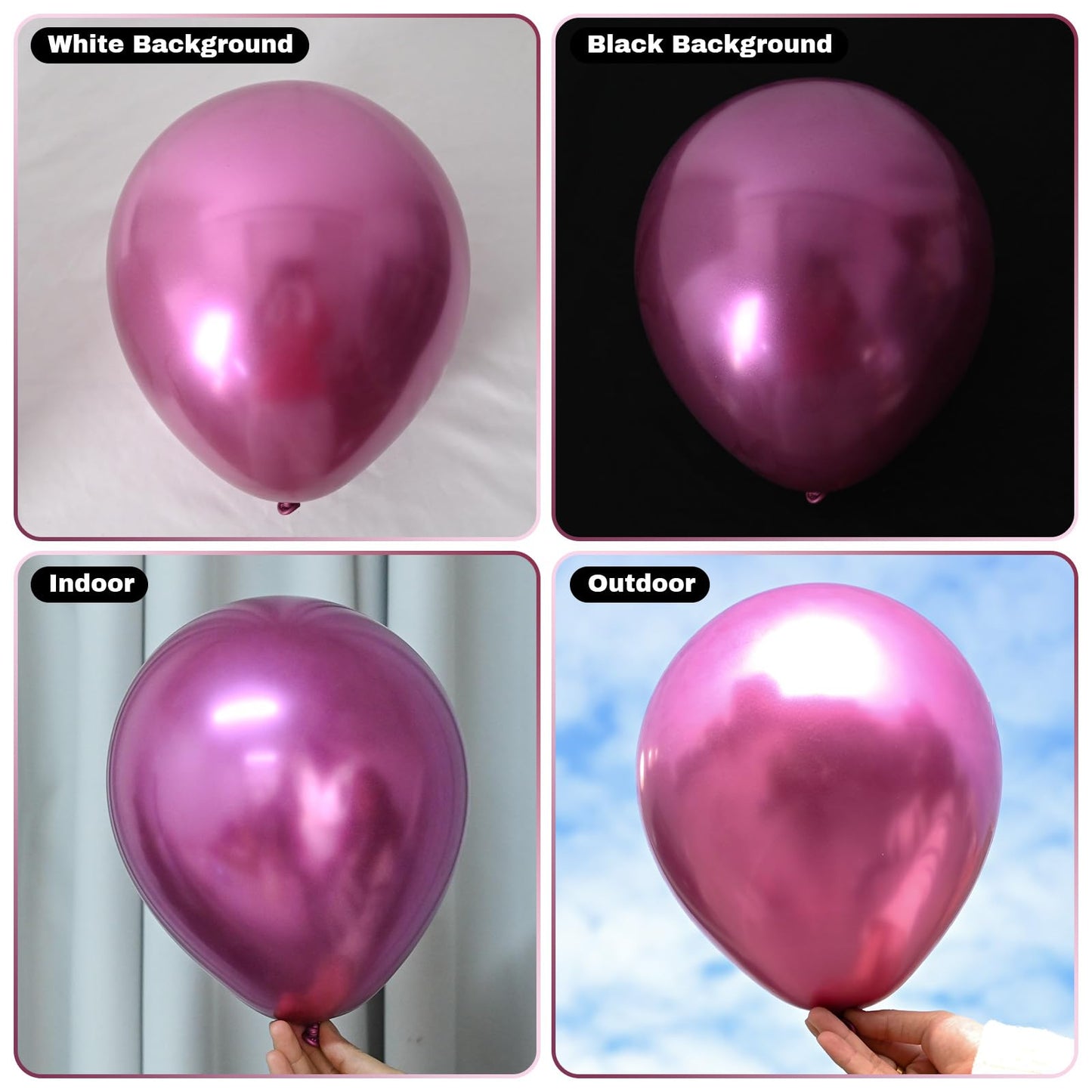Jobkoo Hot Pink Metallic Balloons, 50Pcs 10Inch Chrome Pink Balloons Metallic Dark Pink Party Balloons Shiny Magenta Pink Chrome