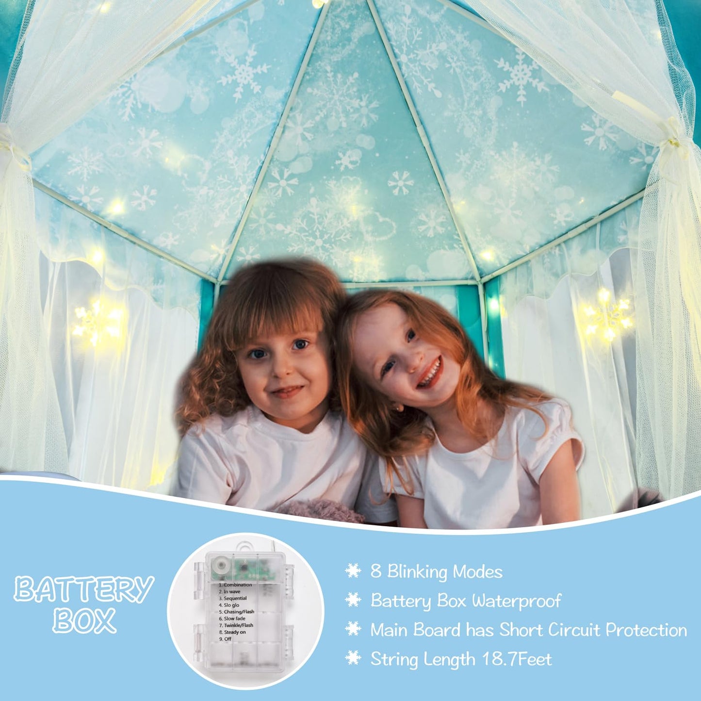 Kixinwa Frozen Princess Tent For Girls, Kids Play Tent With Led Large Snowflake Lights, Castle Playhouse Tent For Children Toddl