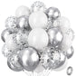 Silver And White Balloons, 12 Inch Metallic Silver White Latex Balloons Set Decor With Silver Confetti Helium Balloons For Boys