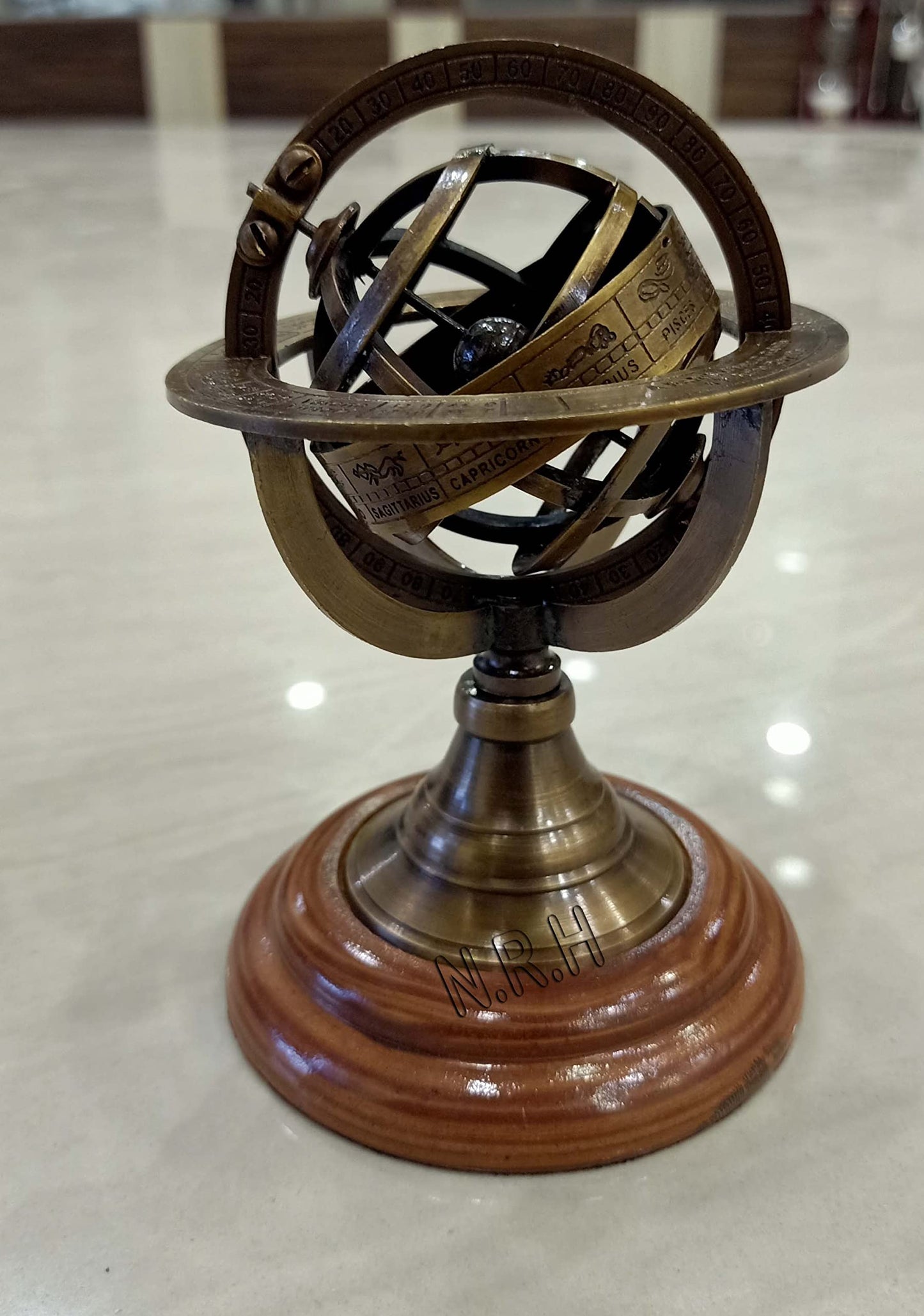 5'' Nautical Brass Armillary Sphere World Globe Rosewood Base Table Decor Gift