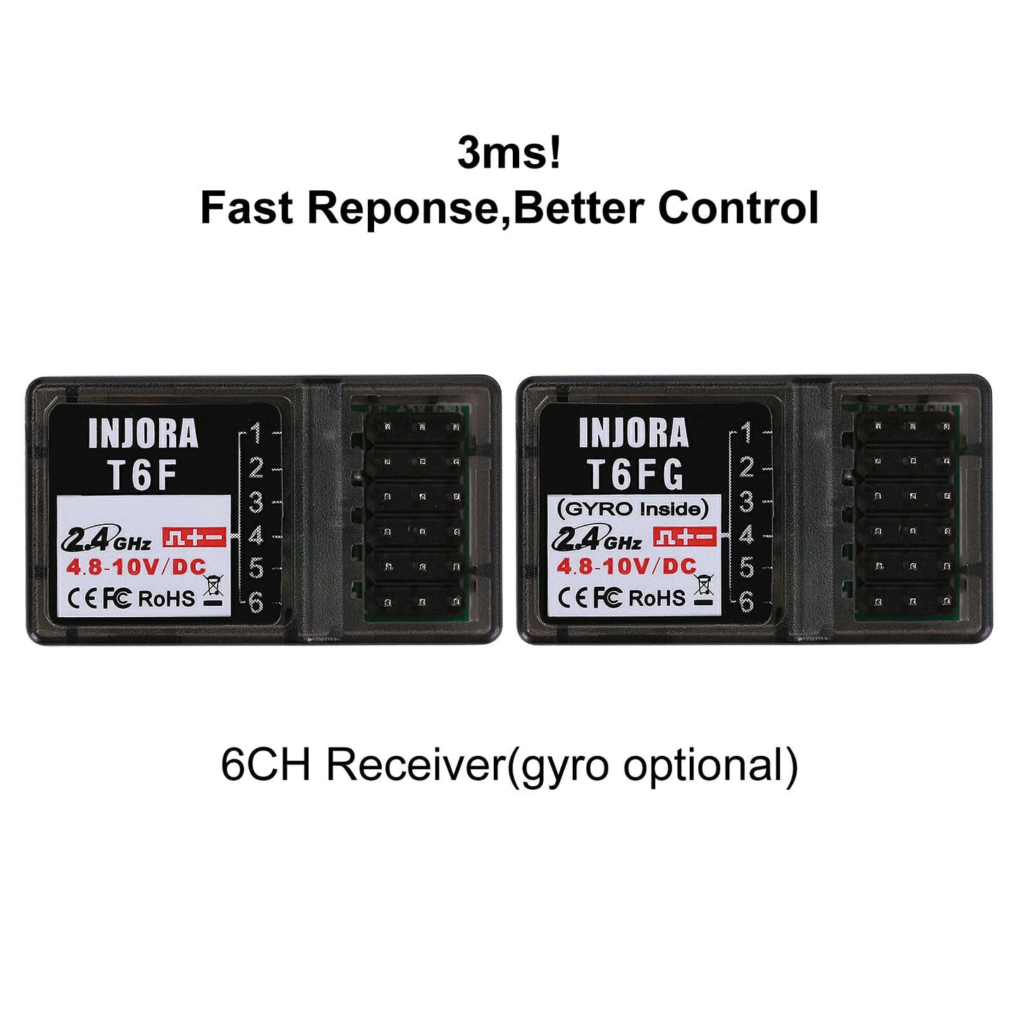 INJORA RC Transmitter 2.4GHz 6CH Controler and Receiver for 1/8 1/10 RC Car Boat Tanks Crawler TRX4 SCX10 Upgrade Parts