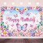 LDWLYW Butterfly Birthday Backdrop Butterfly Happy Birthday Banner for Women Kids Girl Pink Purple Butterfly Birthday Party Deco