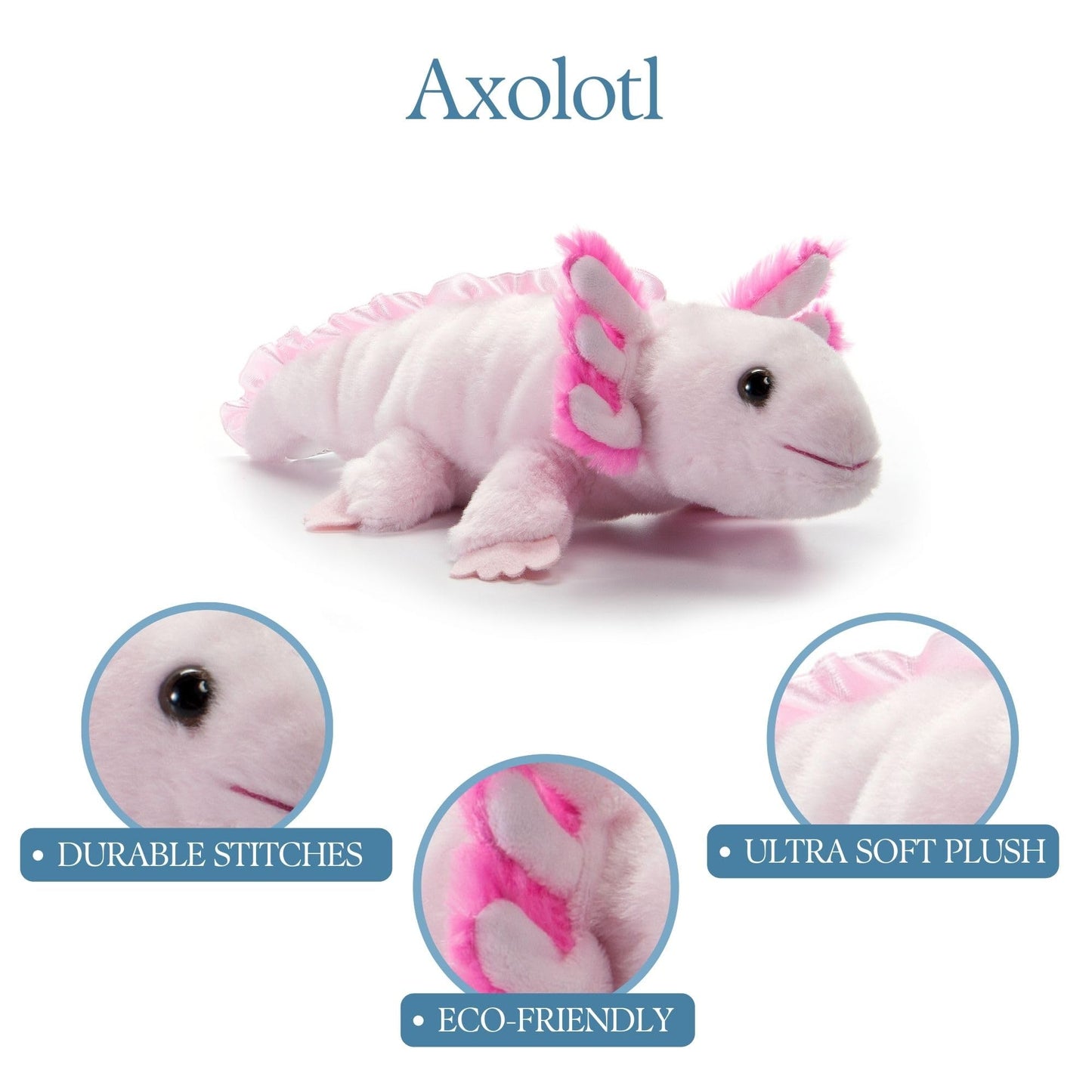 The Petting Zoo Axolotl Stuffed Animal Plushie, Gifts for Kids, Scoopz Sealife Animals, Pink Salamander Plush Toy, 8 inches