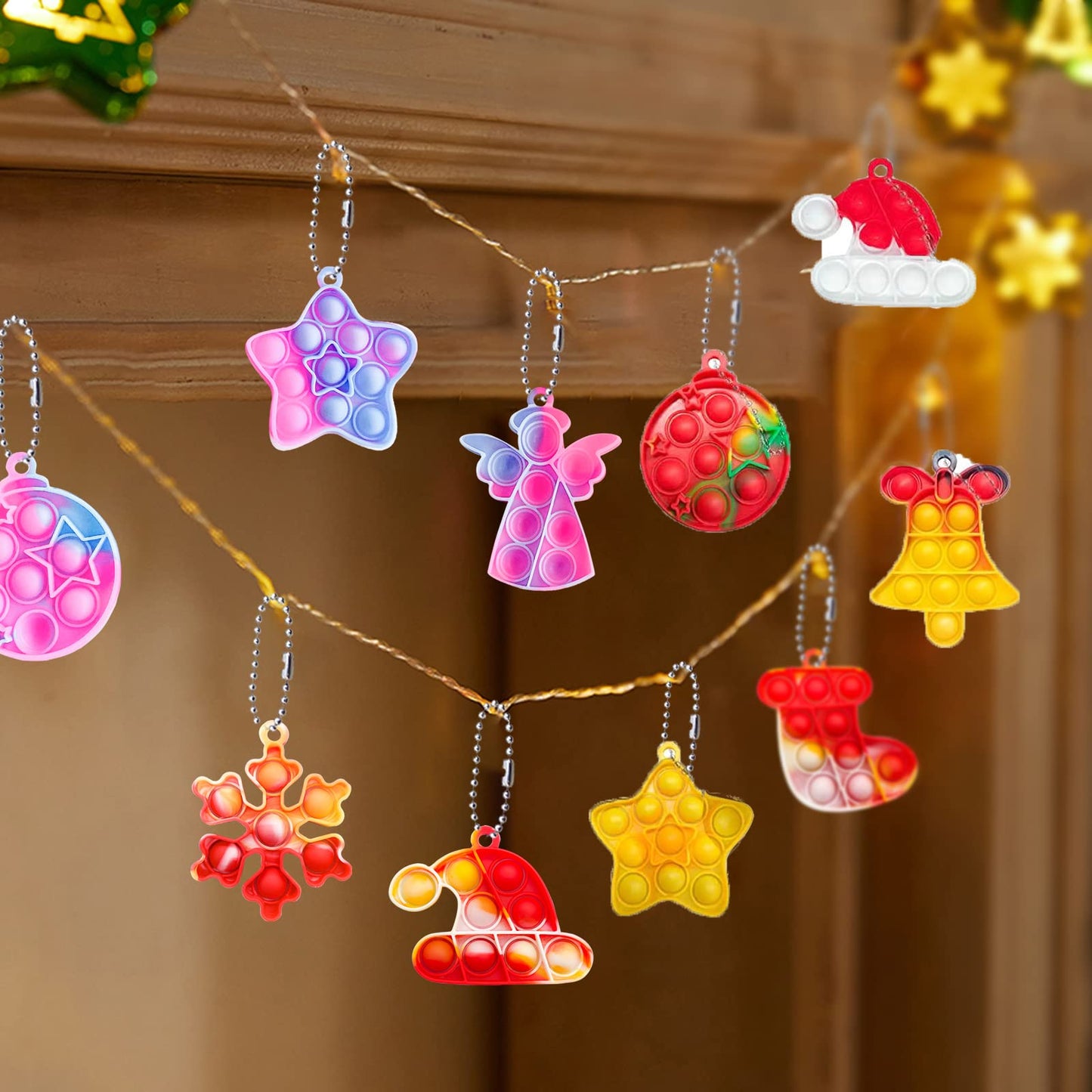 36 Pcs Christmas Mini Push Pop Keychain Bubble Squeeze Sensory Fidget Toys, Anxiety Stress Reliever Hand Toys,Party Favors Supplies Christmas Idea Gifts For Kids Adults