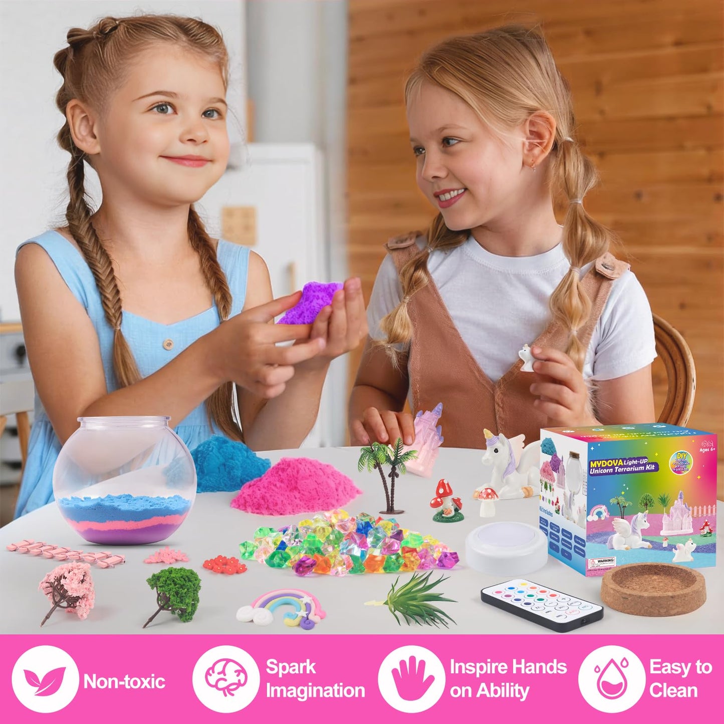 Mydova Unicorn Terrarium Crafts Kit For Kids - Unicorn Birthday Gifts Toys With Led Night Light-Up & Remote Control Diy Unicorns