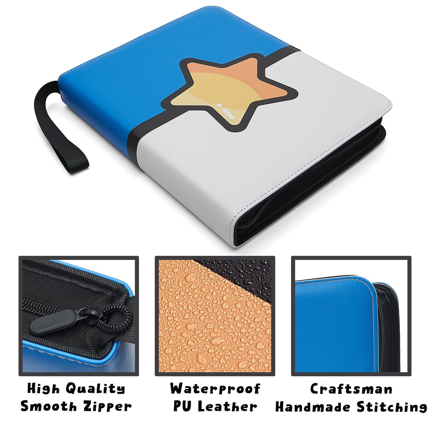Trading Card Binder 9 Pocket Pages Top Loading 900 Card Storage 3 Ring Design With Zipper Boy's Gift (Blue  400 cards)
