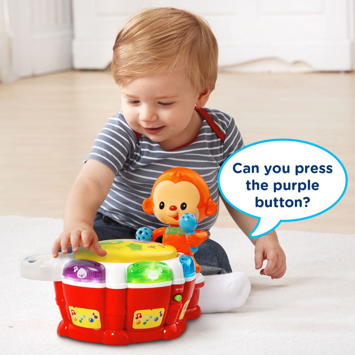 VTech Baby Beats Monkey Drum - Small Multicolor Toy Drum, Plastic, Model 80-503200, Includes AAA Battery and Manual