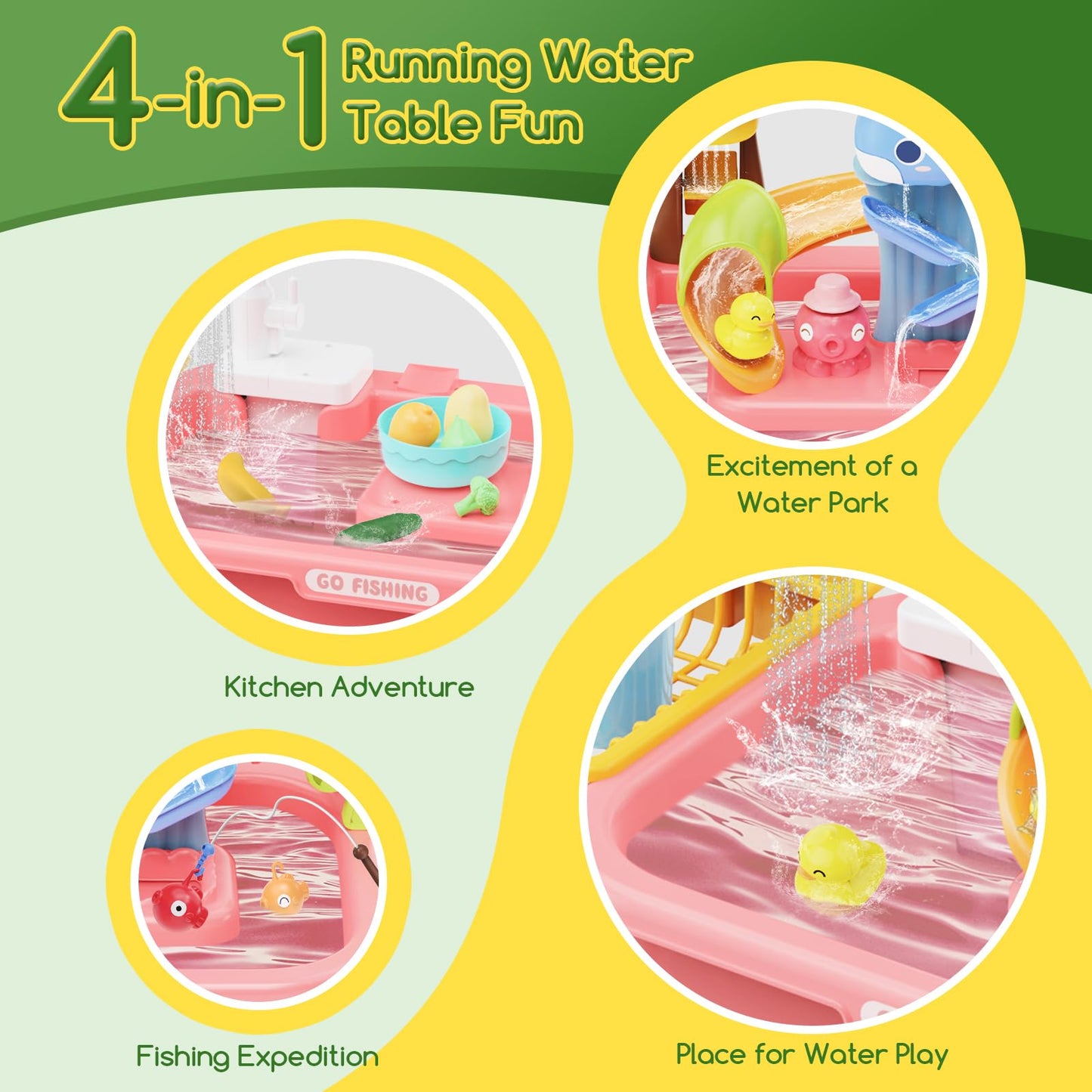 SHXYKZ Water Table for Toddlers 1-3, Water Table for Kids Ages 4-8 with Pump, Play Sink with Running Water, Kitchen Sink for Tod