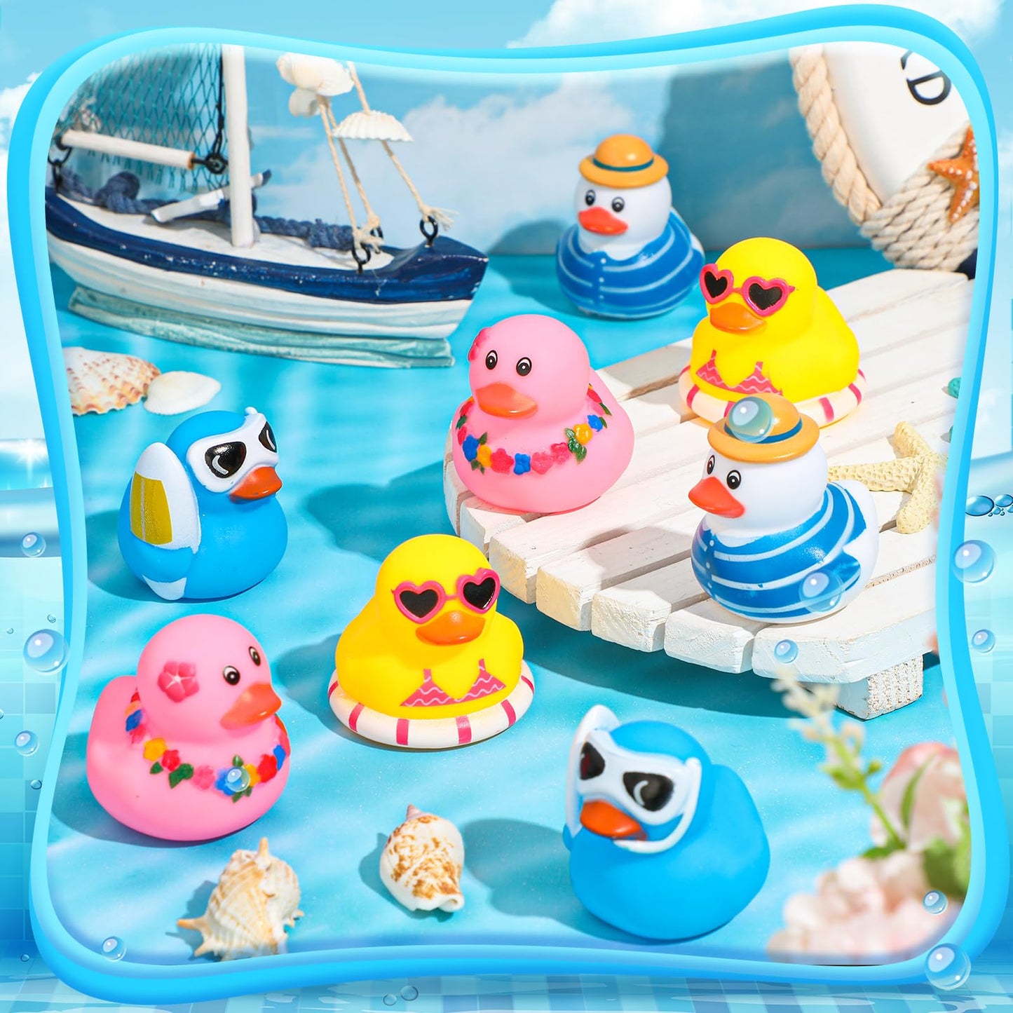 Honoson 48 Pcs Beach Rubber Duckies Mini Rubber Duck Bath Toys Float Funny Bathtub Squeaky Ducky For Pool Water Activity Birthda