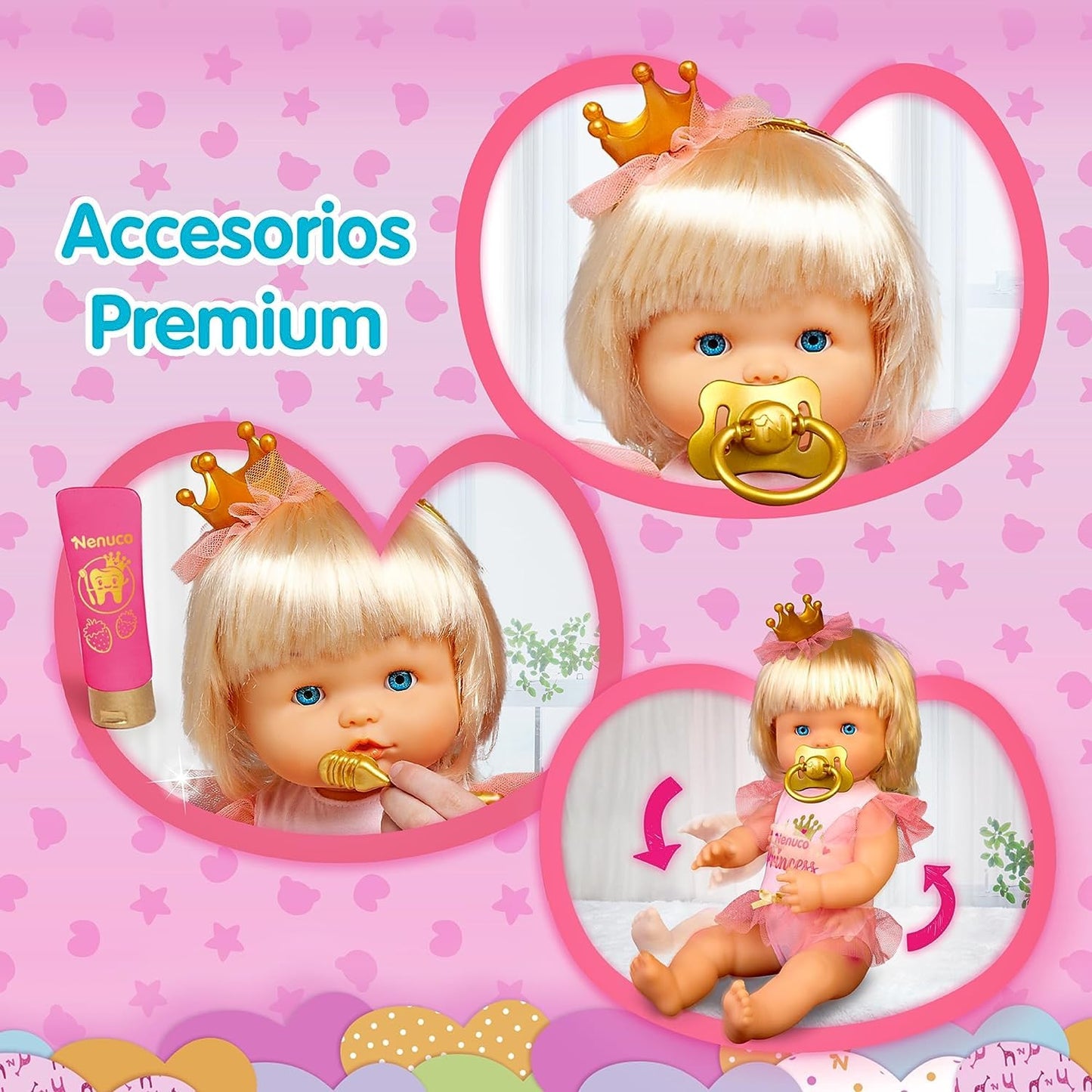 Nenuco Princess, 16 Waterproof Baby Doll with 8 Accessories to Care for Her, for Ages 2+