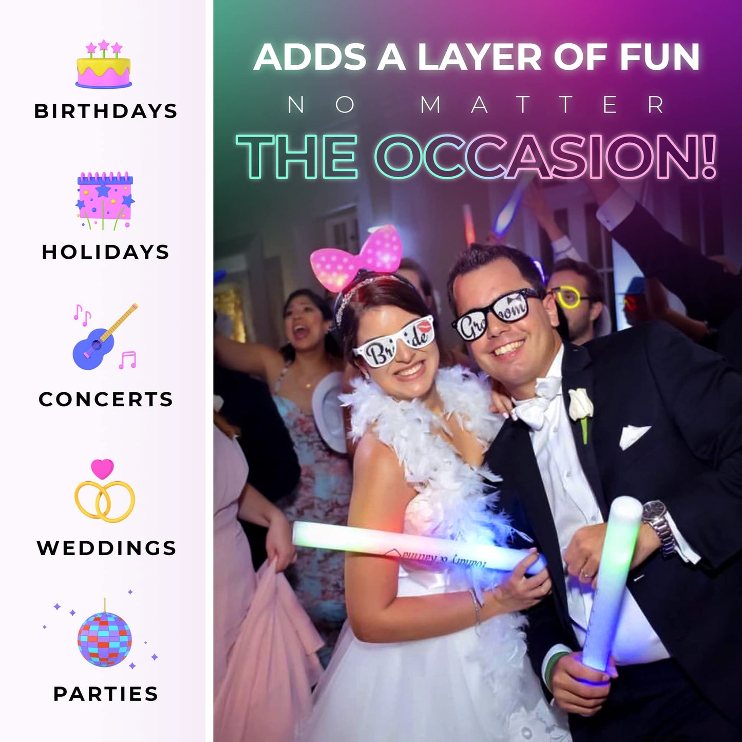 Promotional Party Sticks Foam Glow Sticks Bulk - 100 Foam Light Up Sticks and LED Foam Sticks - 16 Reusable Light Up Foam Sticks