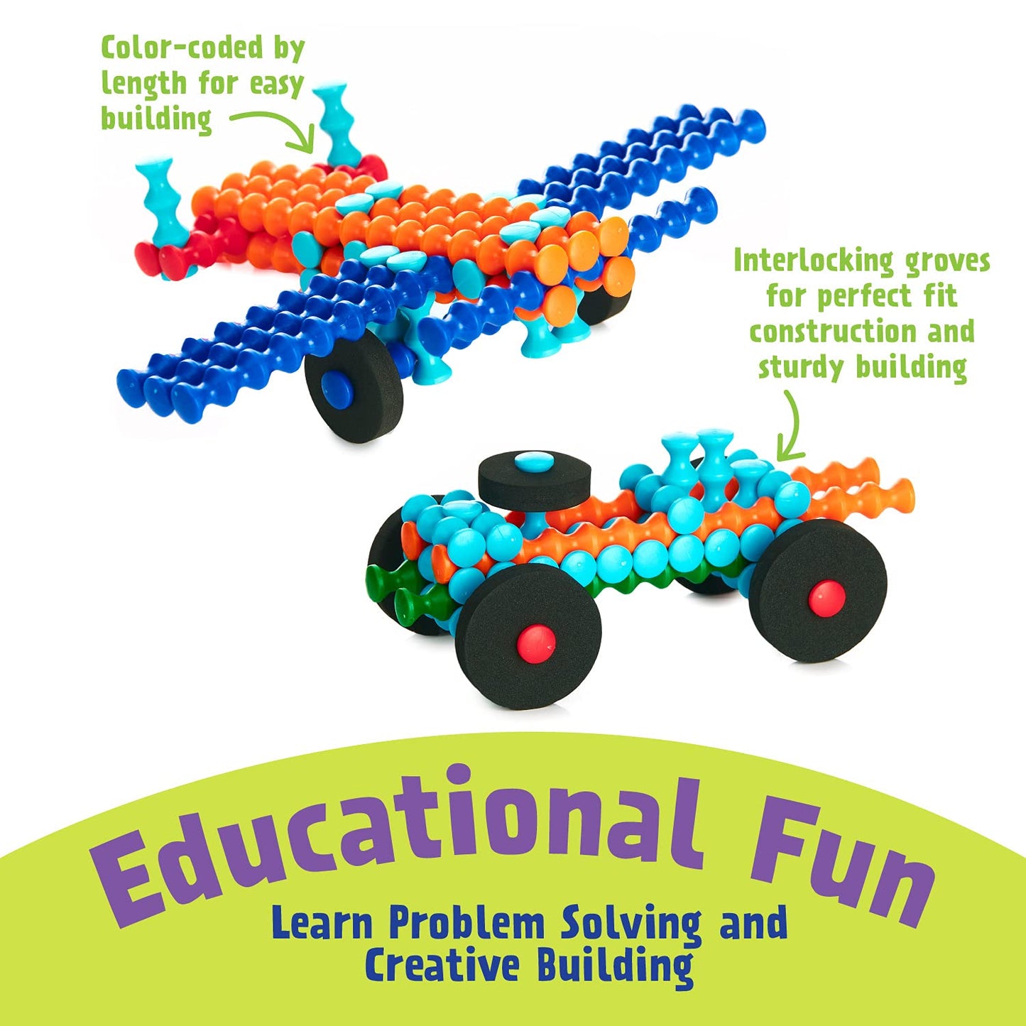 POPULAR PLAYTHINGS Playstix Construction Toy Set, 211 Pieces, STEM Kit, Multicolor, Model 90001, Plastic Building Blocks