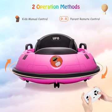 Ride On Bumper Car, 12V Electric Toddlers Car With Remote Control, Safety Belt, Music, Flashing Lights, 360 Degree Spin, Bumper Car For Toddlers,Kids,Pink