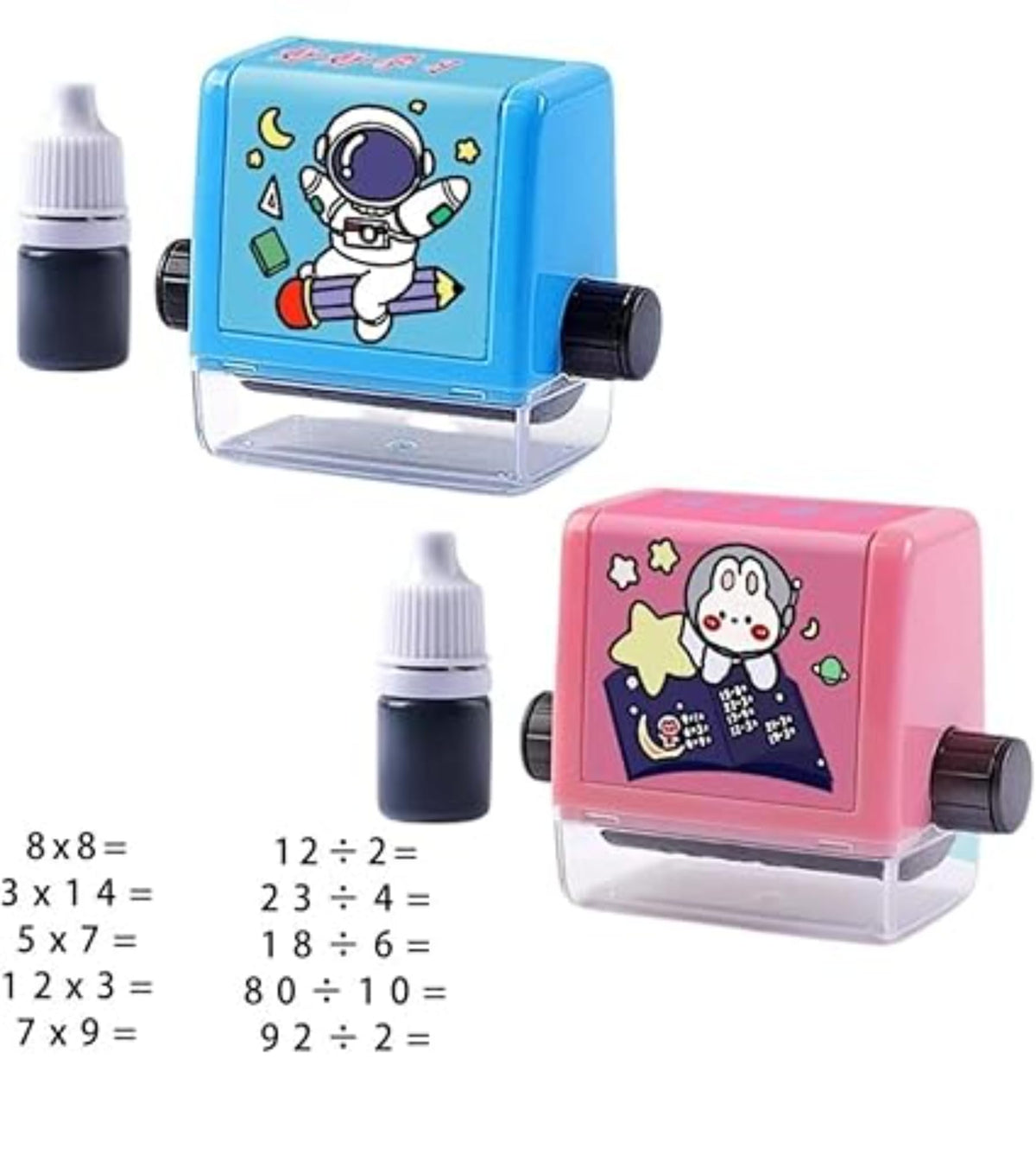 CRIQNORTURE Math Roller Stamps for Kids (Multiplication & Division) | 2 Pcs Reusable Ink Arithmetic Learning Toy | Preschool Mat