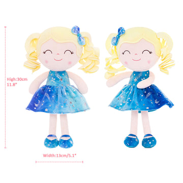Gloveleya Doll Baby Dolls Soft Doll Baby Girl Gifts Curly Hair Hot Stamping Blue Star Dress Spring Girl 12Inches
