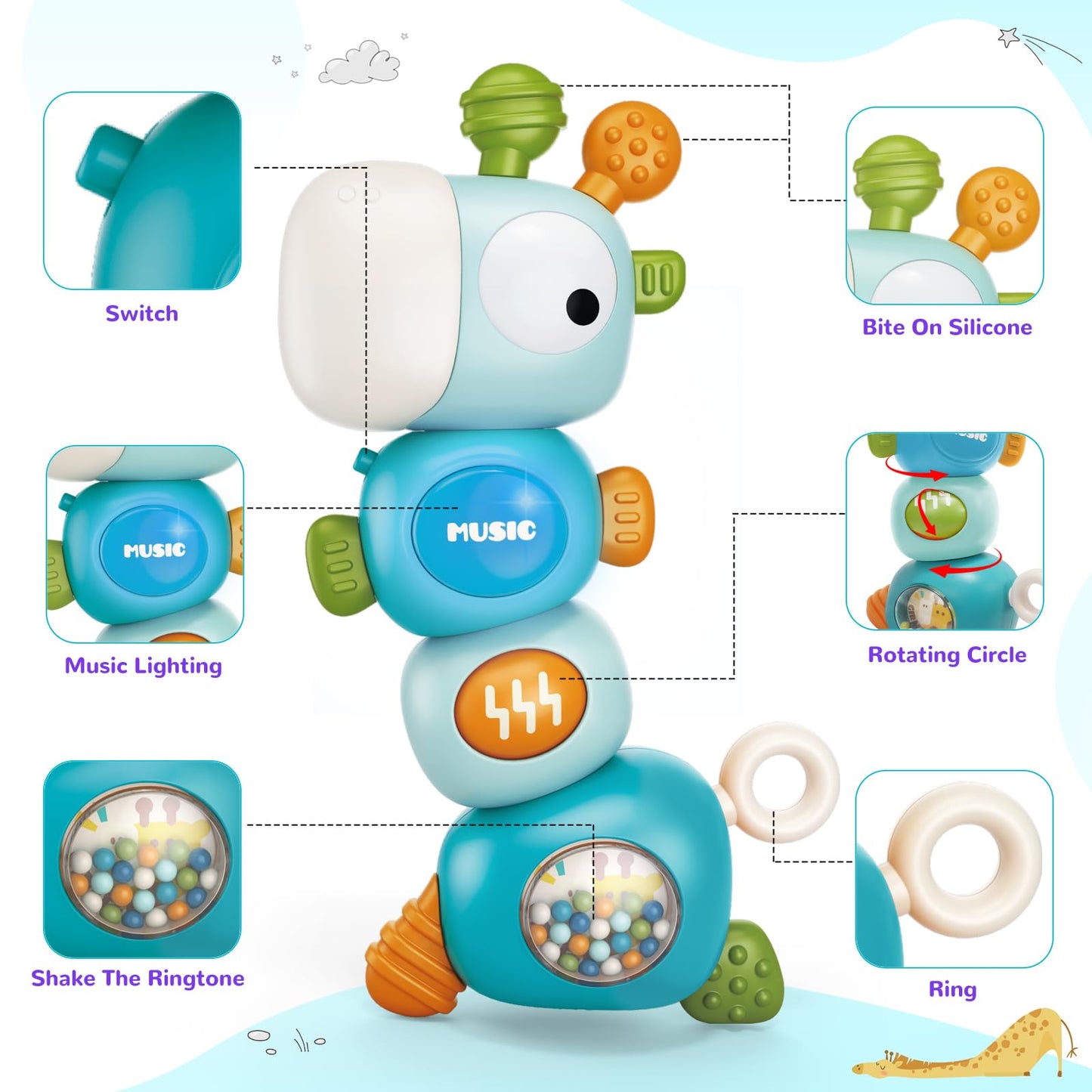 Tendccy Baby Montessori Sensory Teething Toys For 3-6 6-12 Months, Food Grade Baby Teether, Newborn Infant Rattle Toys, Learning