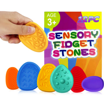 Sensory Fidget Toys For Kids Adults 12 Pc Silicone Worry Stone Travel Toy For Autism Adhd Teens Calm Down Quiet Anxiety Fidgets
