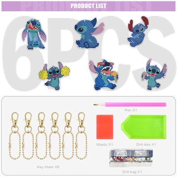 Matharago Diamond Art For Kids 6 Pcs Diy Diamond Painting Keyrings Set, Painting By Number Gem Keychains Craft Kits For Kids Age