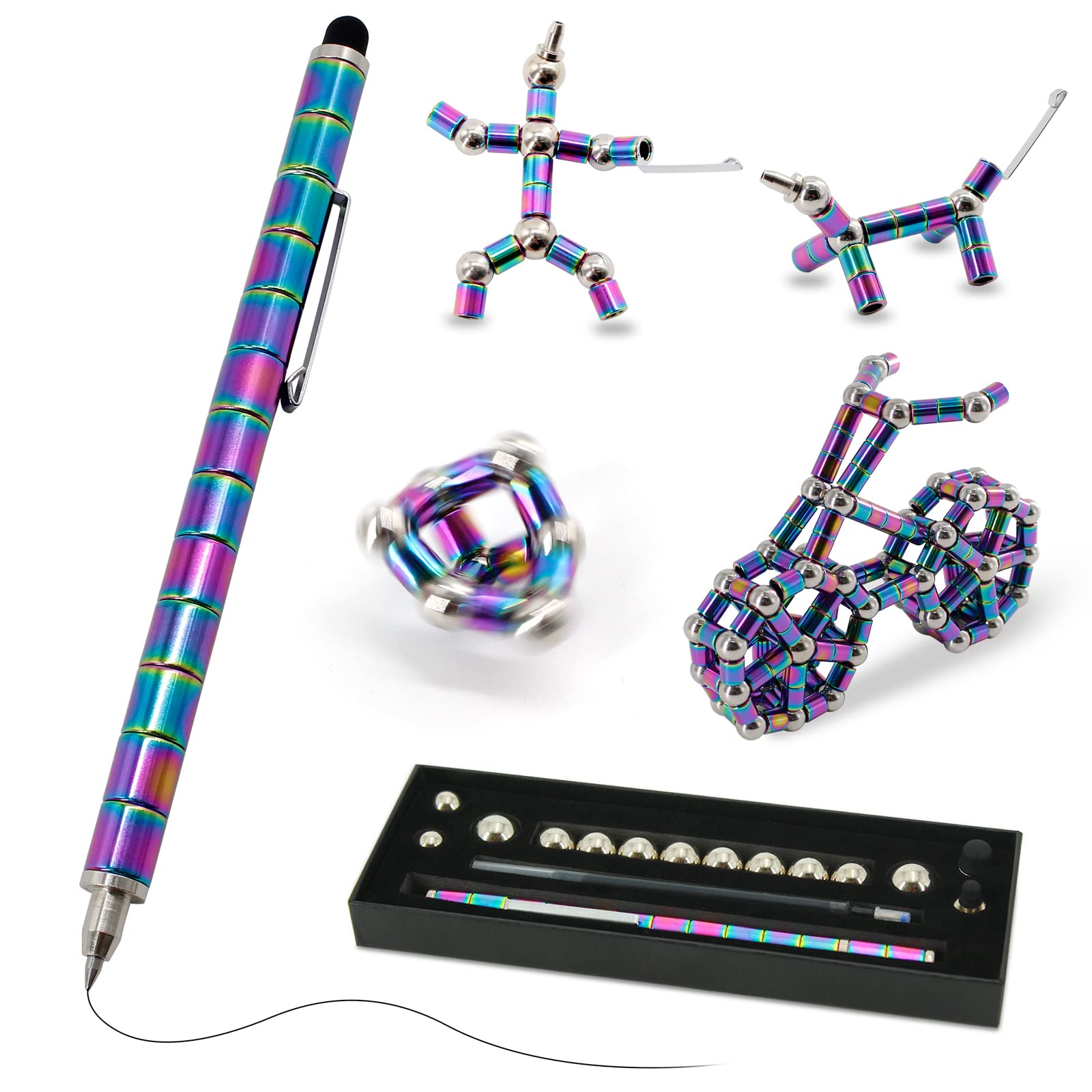 TTzycc Magnetic Pen Decompression Magnet Metal Pen Fidget Pen with 13 Rings Creative Toy Can Write Intellectual Learning and Stress Reduction Gifts for Family or Friends.