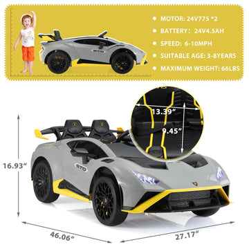 Tobbi Kids Ride On 24V Licensed Lamborghini Sto Electric Car For Kids 3-8 Battery Powered Ride On Toys Lambo Sports Car With Rem