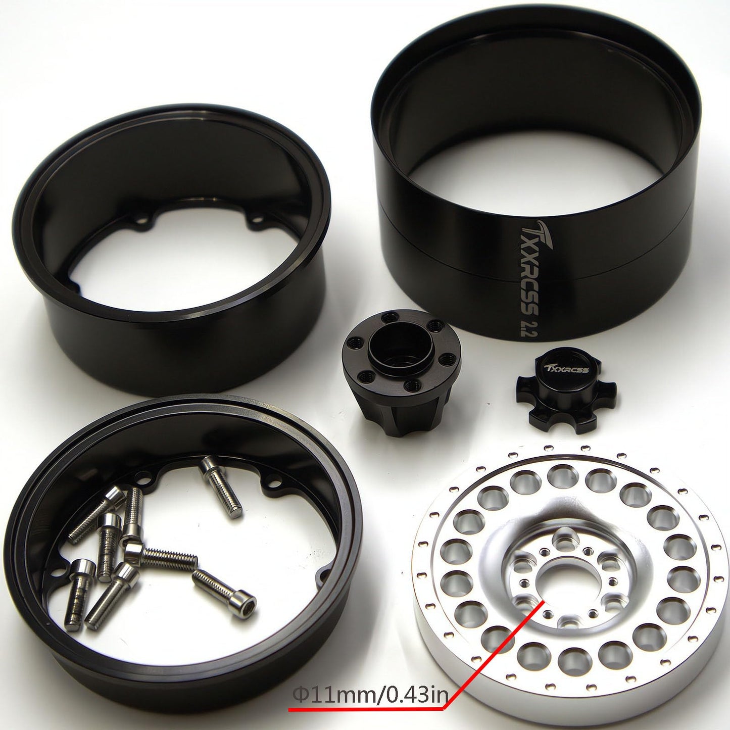 Txxrcss Adjustable 2 Offsets RC 2.2 Beadlock Wheels Rims Hub 1/10 Crawle Wheel Car Aluminum for Upgrades Remote Control SCX10 Ca