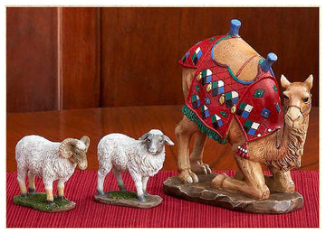 Three Kings Gifts Kneeling Camel And Two Awassi Sheep - For 10 Inch Real Life Nativity