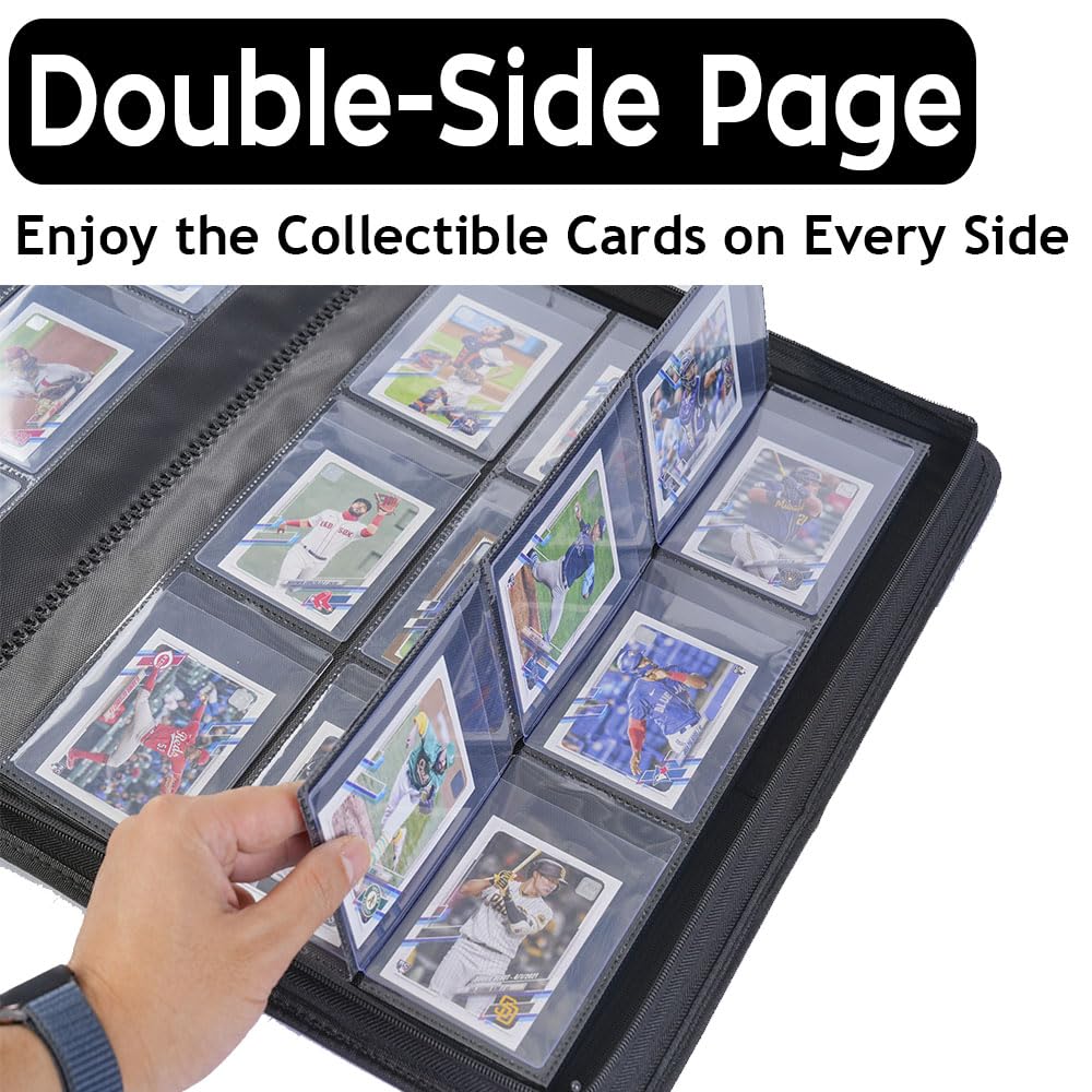 BOMIIPOR Semi Rigid Card Holder Binder  enhanced Card Saver 1 Binder with Sleeves for Trading Cards & Sports Cards Storage - Holds 360 Semi Rigid Card Holders for Grading(Navy Blue)