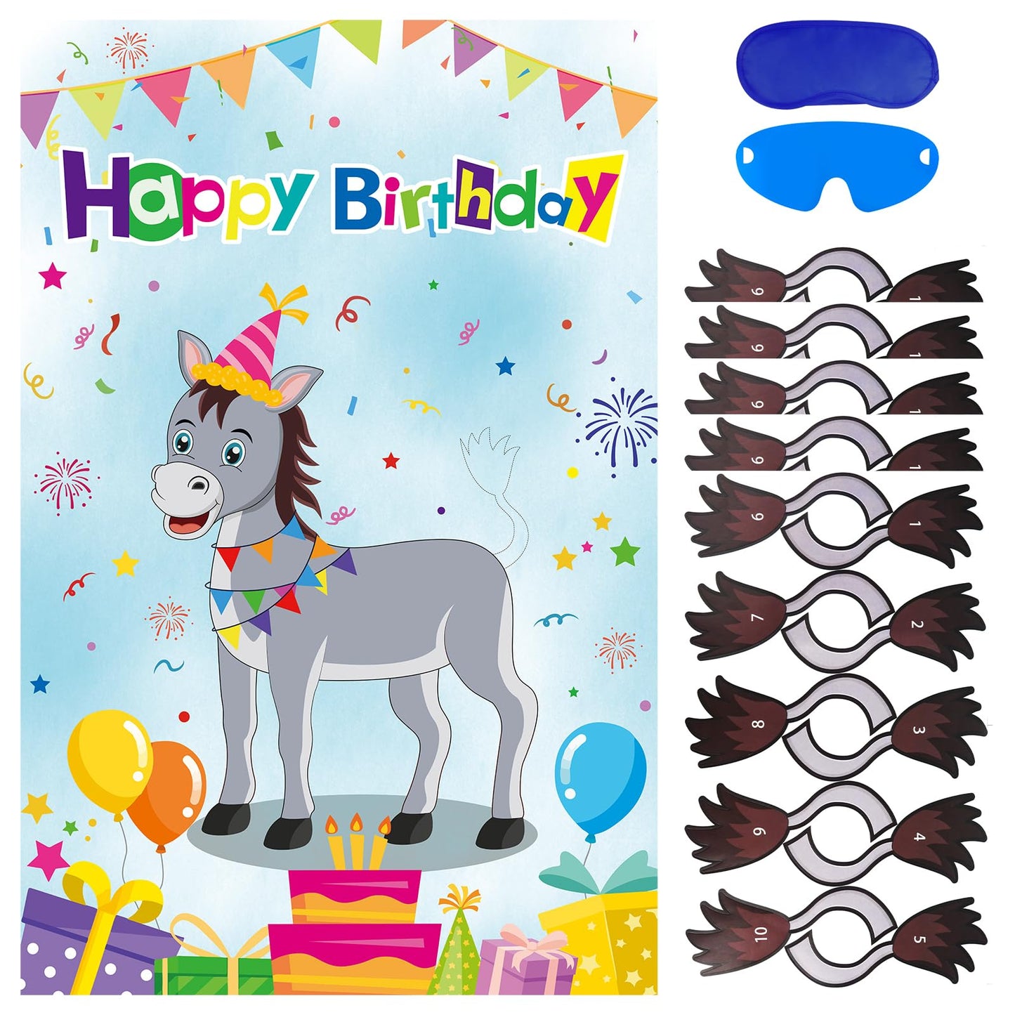 Eaezerav Pin The Tail On The Donkey Birthday Party Game With 50 Pcs Tails Large Donkey Games Poster For Kids Birthday Party Supp