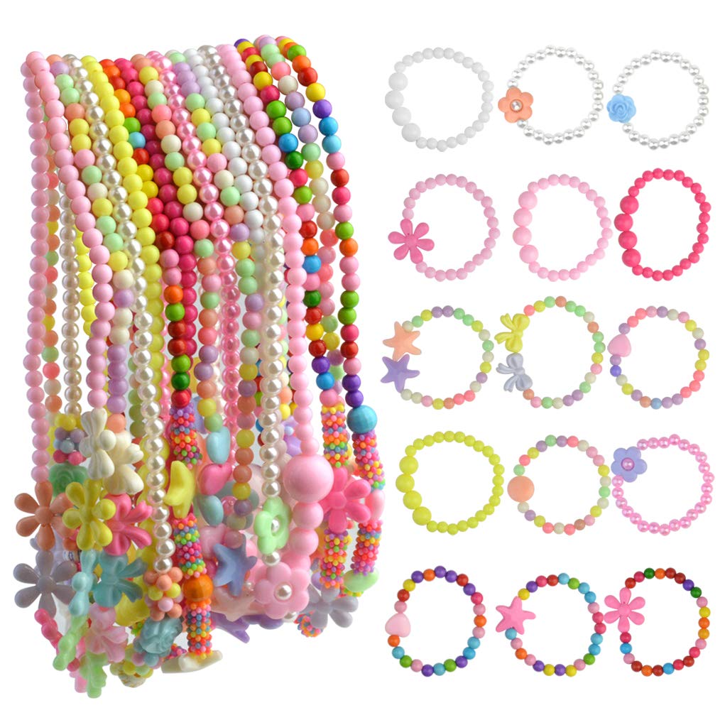 obmwang 30Pcs Princess Necklace Bracelet Set, Teenager Costume Jewelry Play Jewelry for Women Dress Up Pretend Play Party Favors