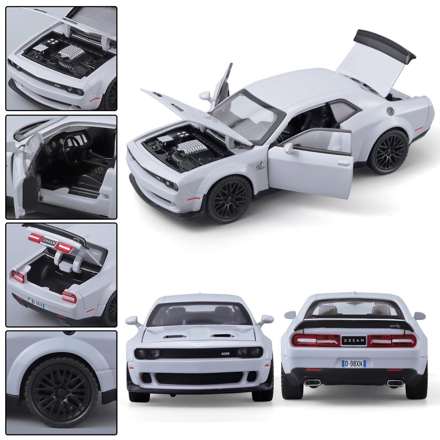 Oanmyjjo Toy Cars For Kids 1/32 Challenger Hellcat Die Cast Metal Toy Cars,Pull Back Hellcat Carwith Light And Music Hellcat Toy