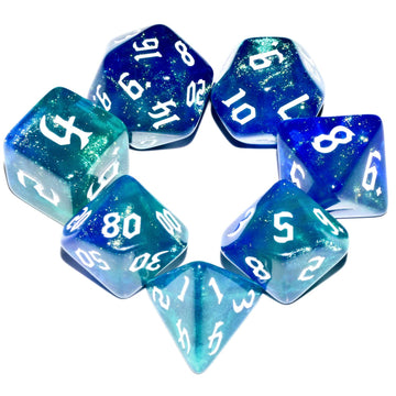 Galaxy Dice Set| Dark Blue Mix Cyan Crystal DND Dice Set for Board Game