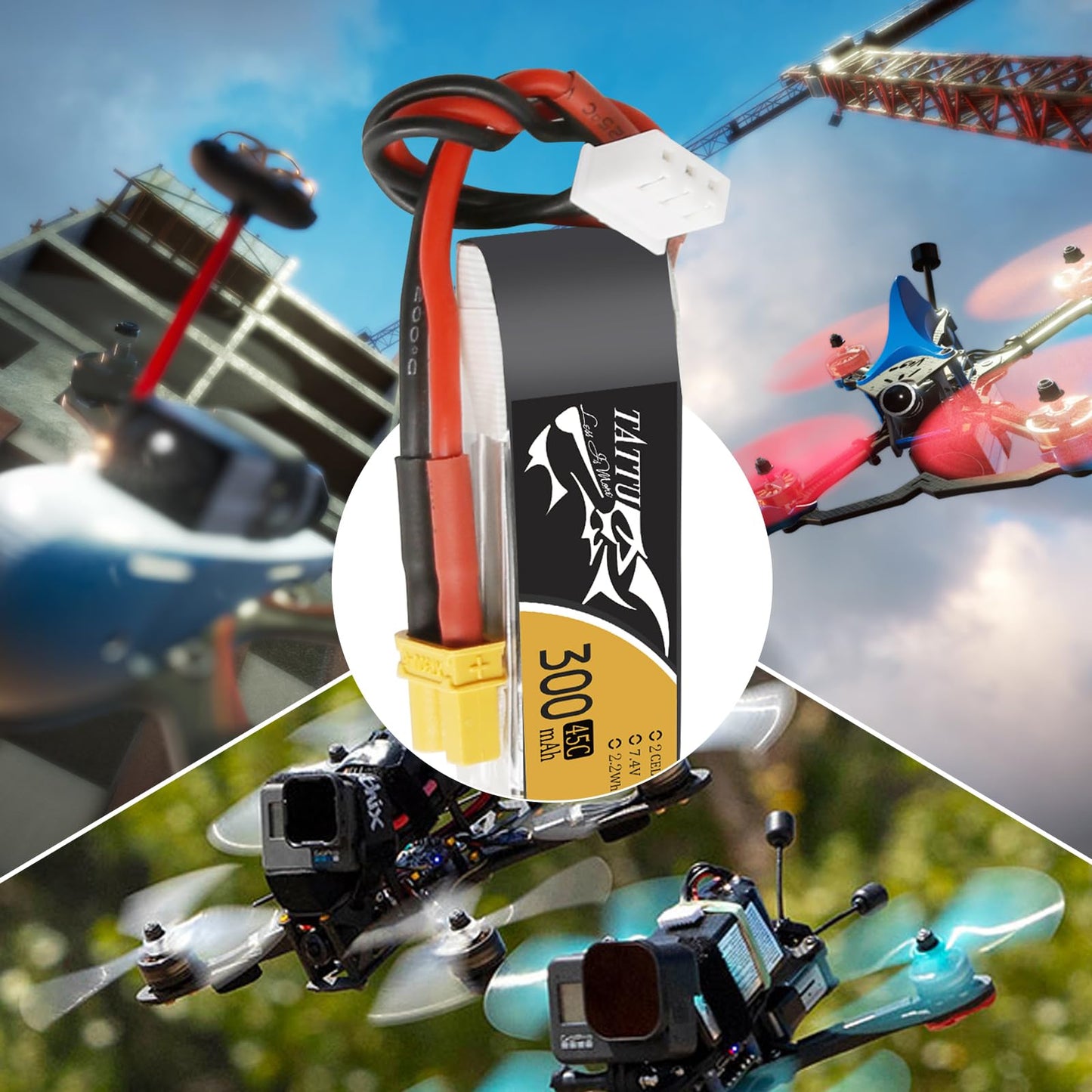 Tattu 4Pcs 7.4V 300Mah 2S 45C Lipo Battery Pack With Xt30 Plug For Emax Babyhawk Micro Fpv Quad Racing Drone