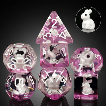 Rabbit dice set DND, DNDND 7PCS Resin Polyhedral dice set with Velvet Pouch for D&D Dungeons and Dragons Role Playing Games and 