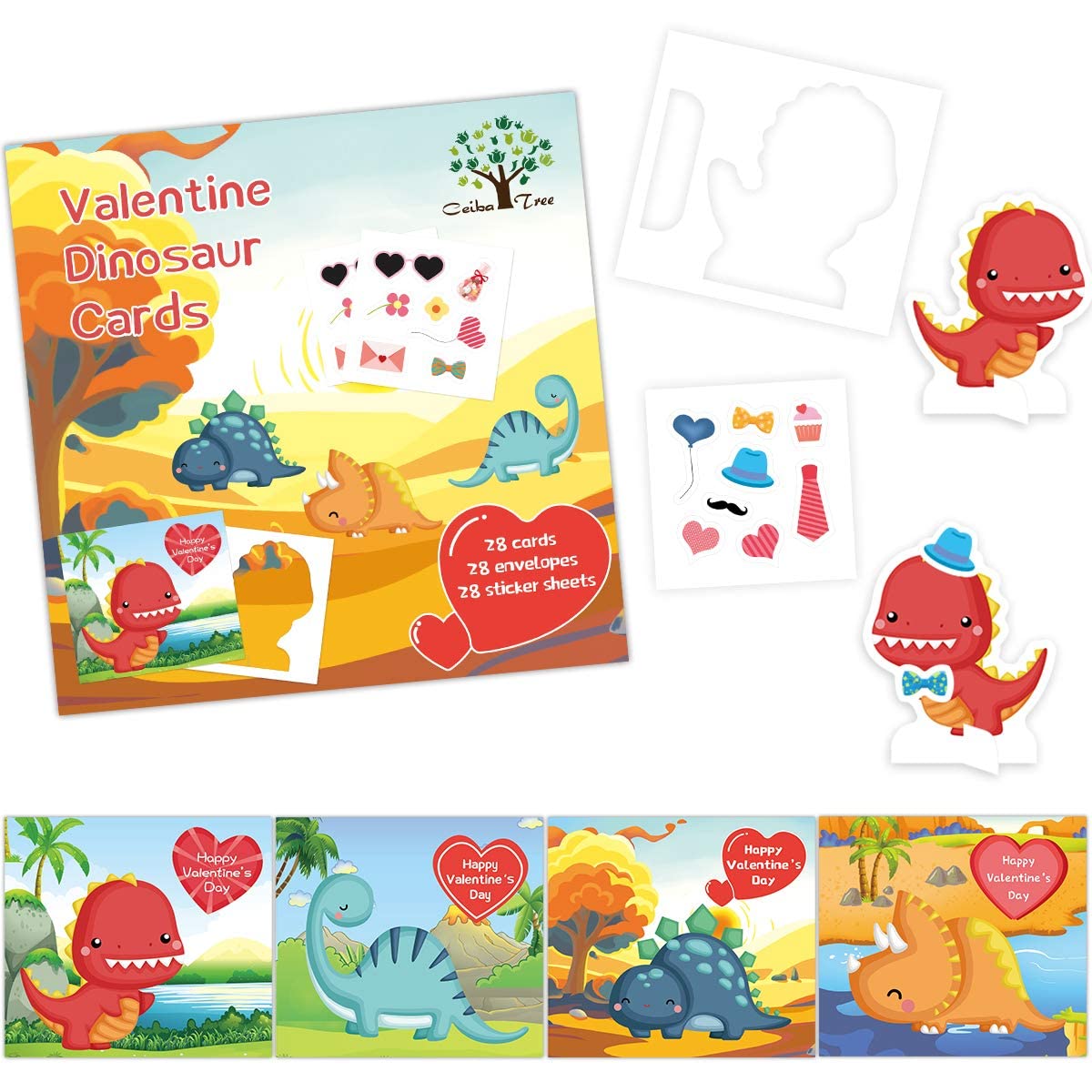 28 Pack Valentines Cards with Stickers and Envelopes for Kids Valentines Day Classroom Exchange Party Favor for Boys Girls