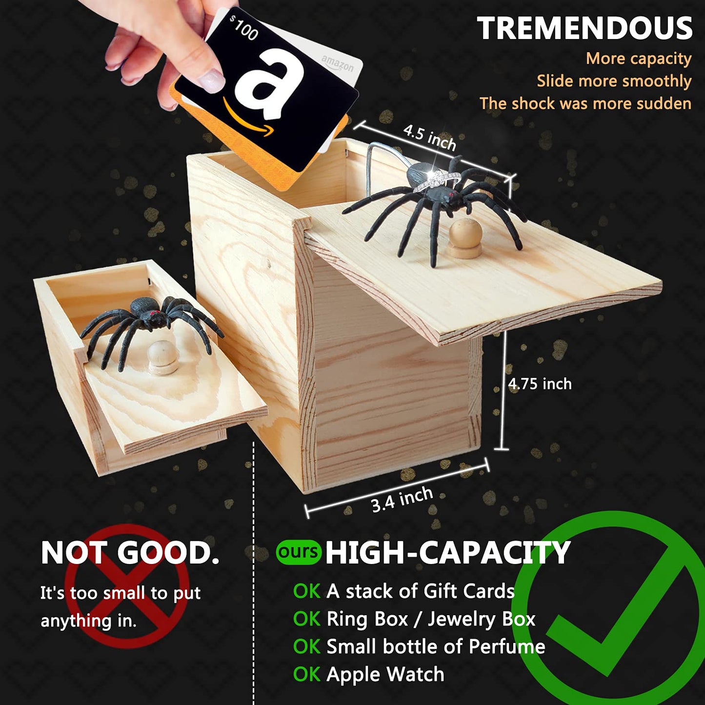 Giioasa Spider Prank Big Box,Wooden Surprise Box,Spider Money Surprise In A Box,Handmade Fun Practical Surprise Joke Boxes,Prank Stuff