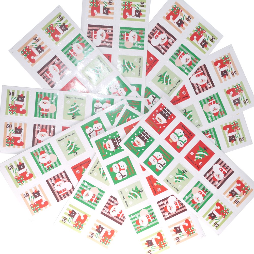 Merry Christmas Holiday Stamps Creative Sticker Assortment, 100 Stickers - Best Gift for Kids! Santa, Christmas Tree, Snowman an