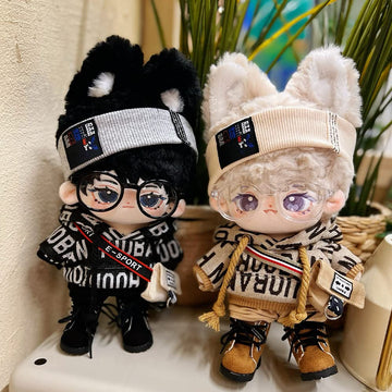 Niannyyhouse 20Cm Plush Doll Clothes Loose Hip-Hop Suit Headwear Hoodie Pants Backpack Glasses Shoes 8In Doll Accessories (Black, 20Cm)